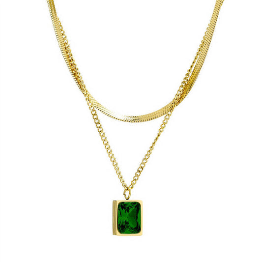 Evie Layered Necklace (green)